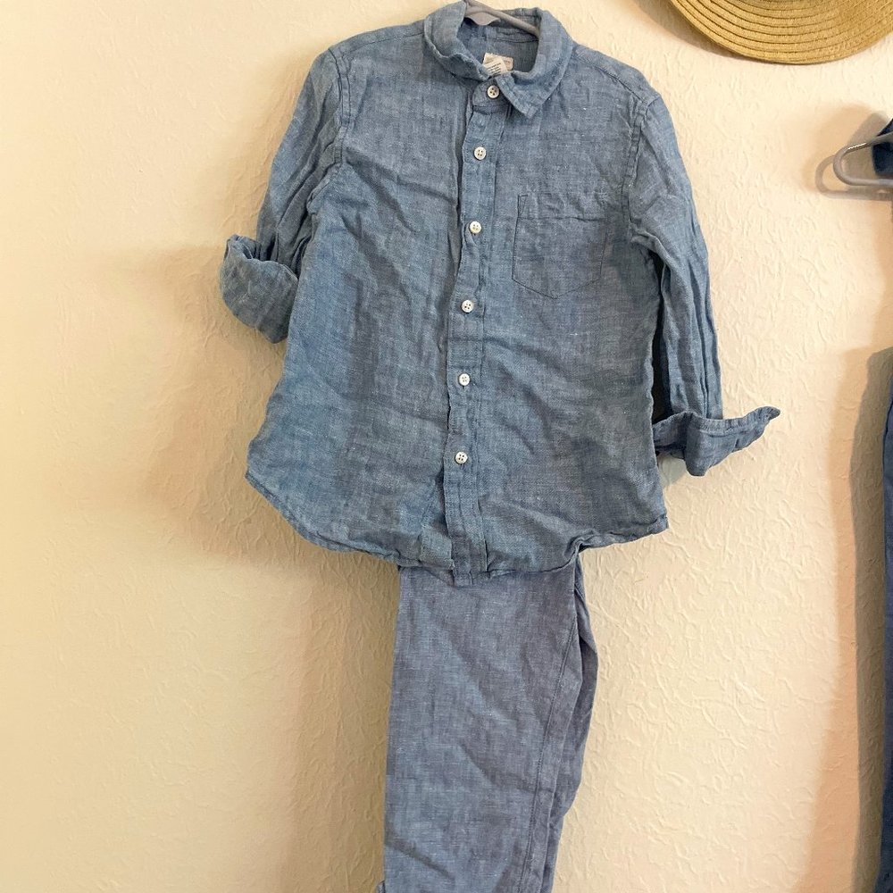 GAP & Crew Cuts Boys Blue Linen Roll Up Pants and shirt